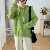 Large size womens autumn and winter clothes womens 200kg fat sister loose thin hooded simple embroidery short top