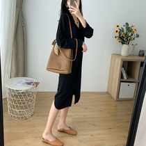 2020 Autumn New loose lazy wind long split shirt dress female fat sister slim size womens