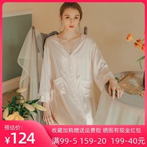 Sexy pajamas ladies spring and autumn summer simulation silk sweet loose nightgown cardigan large size casual long sleeve home clothes