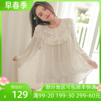 White Sweet Pyjamas Suit Woman Spring Autumn Palace Tingale Princess Lace Lace Flower Lace Cute Silk Home Suit Suit