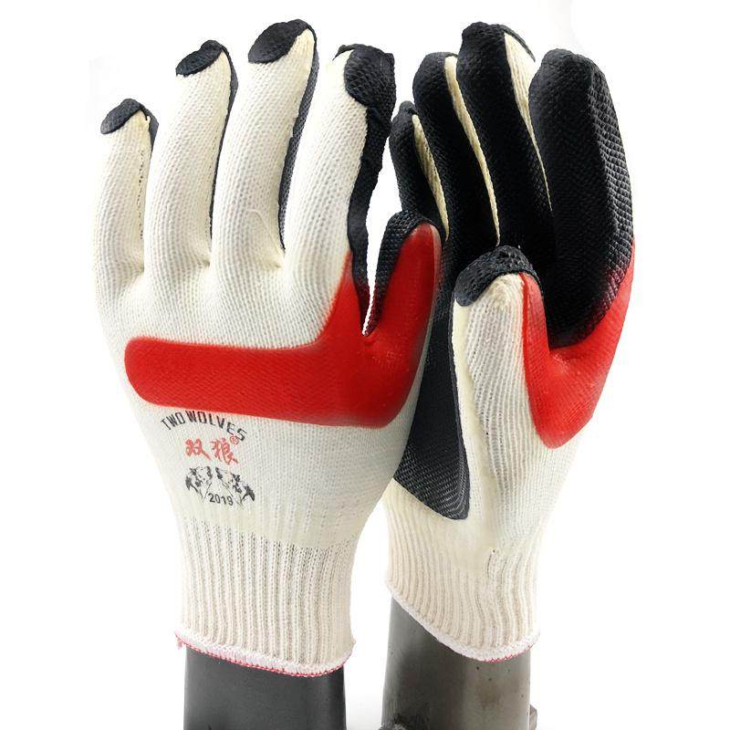 工作建筑双狼加厚手套劳保防护加厚保暖防滑工地胶片钢筋工耐磨