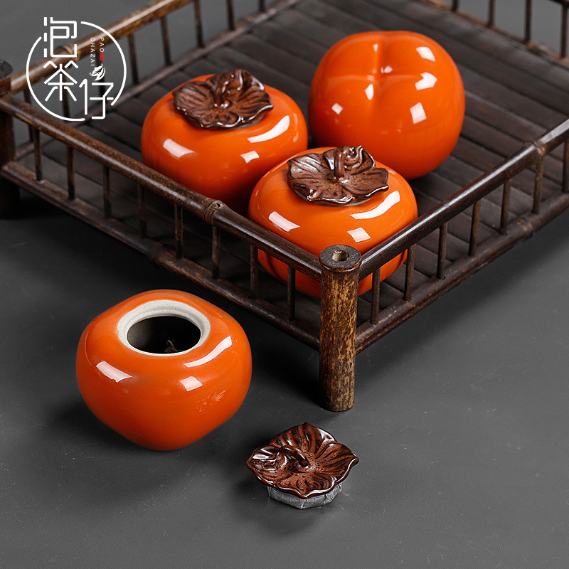 Caddy fixings small mini portable creative ceramic ruyi persimmon persimmon persimmon home furnishing articles sealed small tea pot