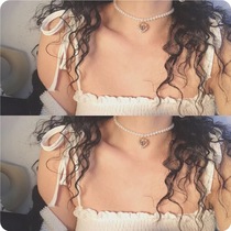 Retro girl court hollow love cross pendant pearl necklace choker clavicle chain necklace female