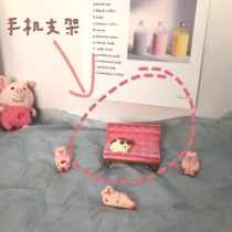 Zakka grocery decole pink sofa cat flocking mobile phone holder ins girl heart creative gift small ornaments