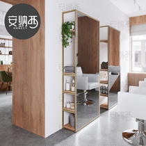 Golden net red barber shop mirror table Simple modern hair beauty full body floor-to-ceiling mirror Single-sided makeup fitting mirror