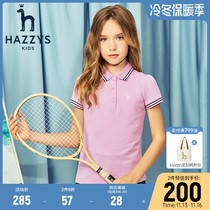 hazzys girls' polo shirt summer new big kids contrast collar breathable sweat absorbing t-shirt