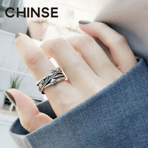 s925 sterling silver crown ring Japanese and Korean version of personality fashion ring retro cold wind ins tide domineering female index finger