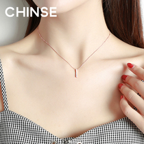 2021 new one-character drop necklace female tide Net red 925 sterling silver niche choker color silver simple temperament neck ornaments