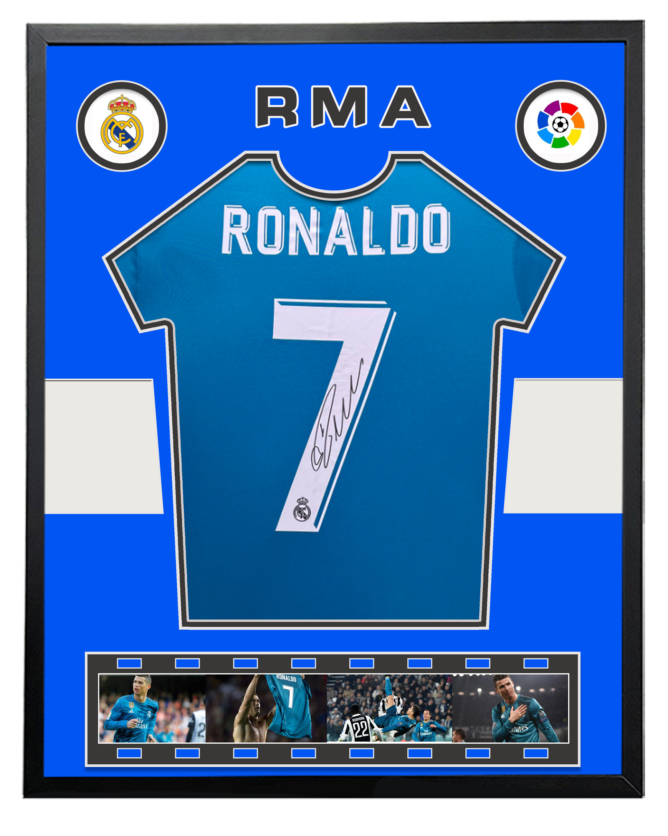 17-18皇马 客场 c罗 罗纳尔多 亲笔签名足球服球衣sa证书 裱框倒挂金