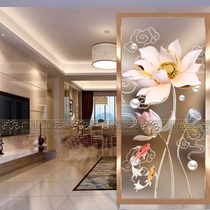 Modern art glass screen partition entry 3d three-dimensional entrance background wall frosted light transparent auspicious cloud Lotus fish