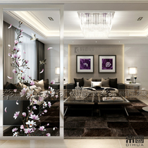 Fashion art glass screen partition decoration entry porch crossing door double-sided frosted carved tempered glass