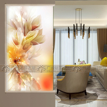 Modern art glass screen partition background wall living room entrance frosted double-sided tempered dreamy flower