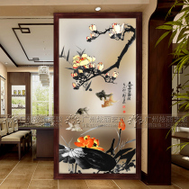 Art Glass Frosted Decorative Screen Partition Wall Living Room Genguan Aisle Moving Door Carved Light Transmission Custom Glass
