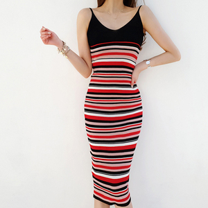 New Women’s Wear Temperament Stripe Knitted Slim Buttock Dress