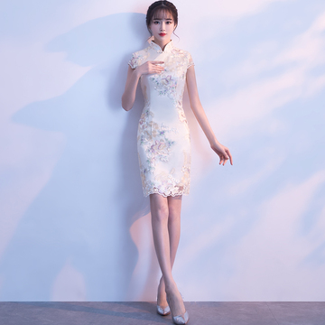 改良版旗袍女夏2018新款少女夏季短款修身日常蕾丝连衣裙端庄大气 改良版旗袍女夏2018新款少女夏季短款修身日常蕾丝连衣裙端庄大气