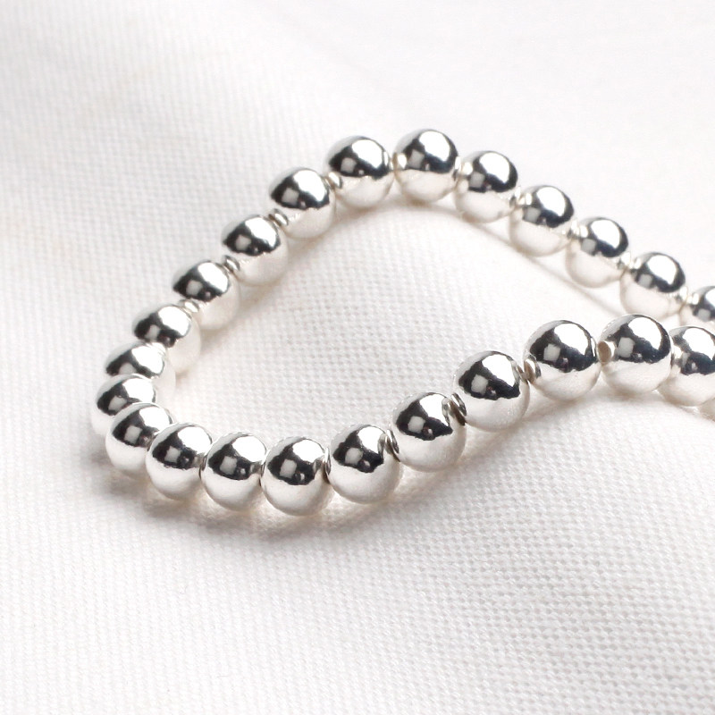 灰鱼925银手链银珠手串男女情侣转运珠圆珠简约时尚韩版首饰佛珠