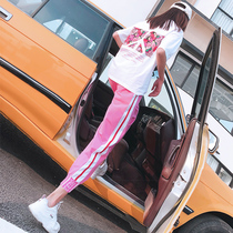 Women's Casual Sports Suit Summer 2022 New Korean Style Loose Western Style Pink Hip Hop Running Tide Two Piece Set