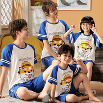 4 sets of price Parent-child pajamas Summer pure cotton short sleeves A family of four panda cartoon home clothing