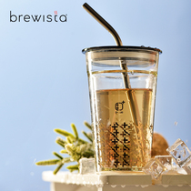 Brewista double layer heat resistant glass large capacity straw cup ins wind with lid burn-proof accompanying water glass 400ml