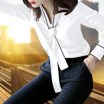 Career White Shirt Woman Long Sleeve 2022 Autumn Fit New Bow Tie Blouse Blouse Shirt Snowspun Jersey Undershirt Clearance Clear Cabin
