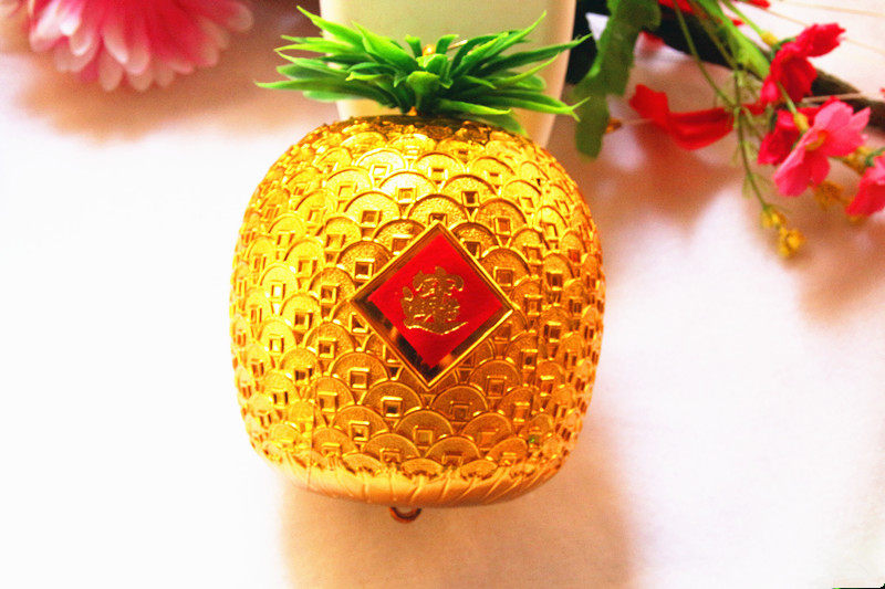 热销金色镀金菠萝凤梨配件铜钱元宝结喜庆乔迁结婚装饰用品