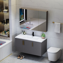 Washbasin High-end bathroom cabinet Multi-layer solid wood washbasin combination Mirror cabinet Wall-mounted washbasin integrated ceramic
