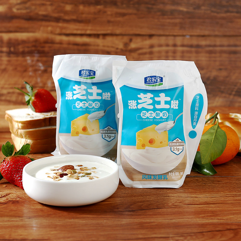 君乐宝酸奶涨芝士酸奶袋装浓缩低温酸奶风味益生菌发酵180g*12袋