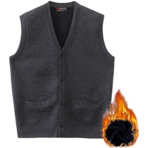 20 Middle-aged mens plus velvet vest dad autumn and winter large size loose knitted sweater cardigan waistcoat
