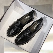 Black small leather shoes female English style 2021 New Korean version of Joker spring soft leather bean Lefu shoes flat sole shoes