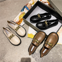 Black small leather shoes women retro English style 2021 New Spring Japanese big head jk lofu shoes flat single shoes