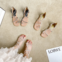 Summer net red sandals fairy wind in 2023 new water drill fashion flat Roman shoes summer