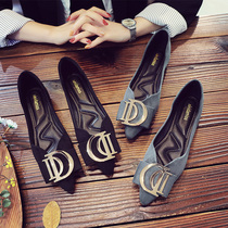 Pointed single shoes womens shallow mouth Joker 2021 new autumn shoes spring and autumn soft leather flat heel black flat laddy shoes