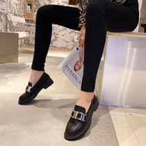 Leather thick-soled shoes womens wild Net red and black JK small leather shoes soft leather retro English style one pedal shoes