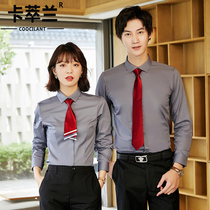 High-end dress shirts for men and women with the same business non-iron work overwear anti-light shirt work clothes custom LOGO