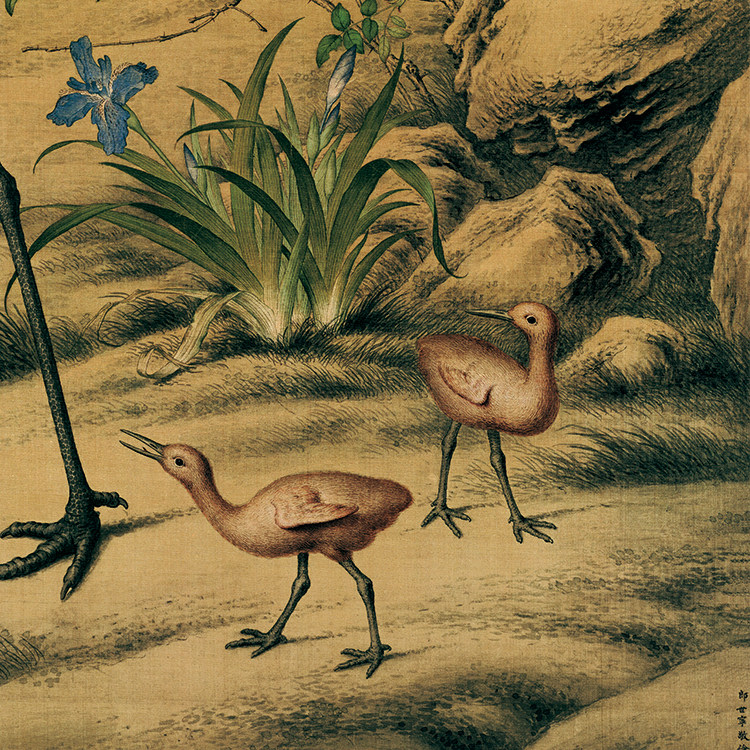 清郎世宁花阴双鹤图条幅卷轴花鸟画十大吉祥名画复制品中式玄关画