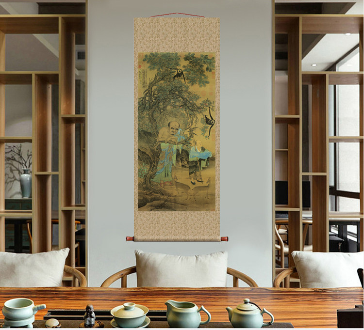 南宋刘松年罗汉图古代名画真迹复制品字画中式卷轴画书房玄关挂画