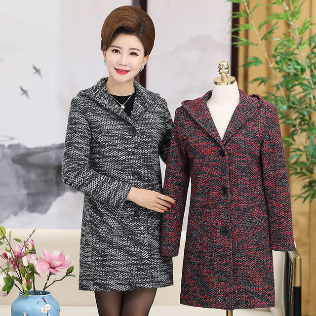 Middle-aged mother dress coat spring new middle-aged women's spring and autumn long section hooded cardigan Middle-aged mother dress coat spring new middle-aged women's spring and autumn long section hooded cardigan
