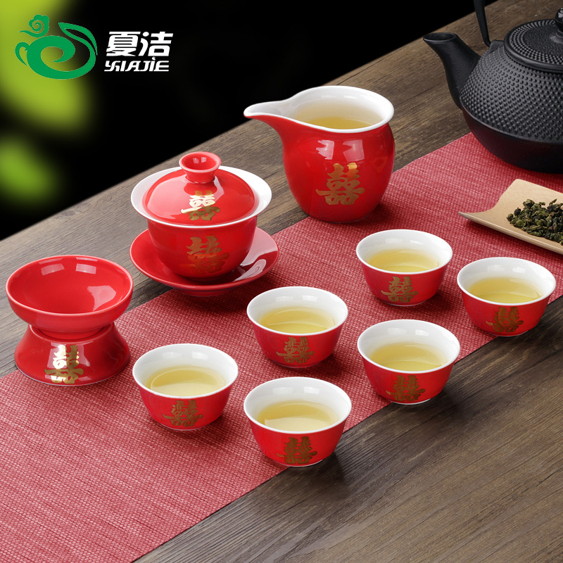 Four - walled yard I glass ceramic worship tureen red double happiness three cups to corwin tureen tea tea set custom