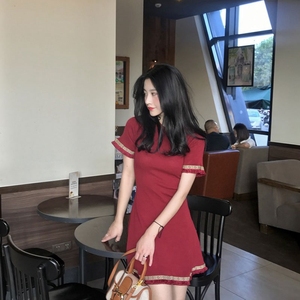 夏季女装ins超火裙子sukol温柔裙少女黑超仙冷淡风学院连衣裙收腰