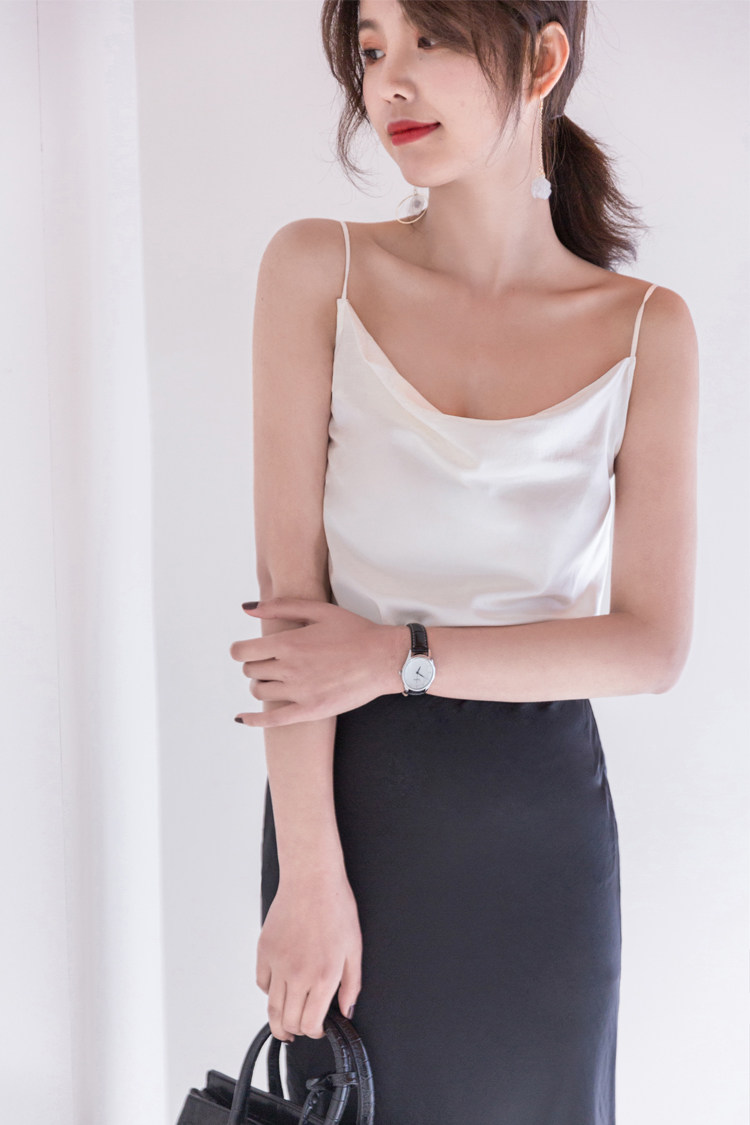 真丝吊带背心女2021秋冬桑蚕丝小众缎面内搭外穿纯色修身性感上衣