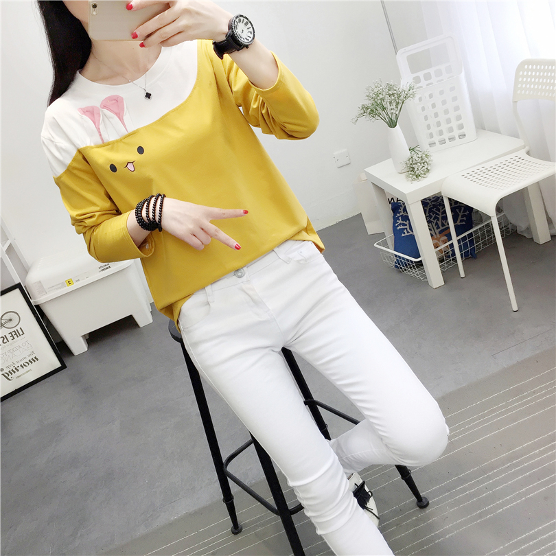 ins早春季上衣服女2019新款韩版长袖t恤女宽松秋装学生百搭打底衫