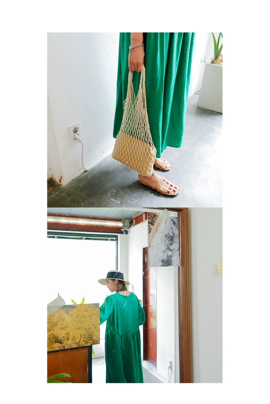 Mùa hè kiểu mới váy cotton và linen nữ cổ chữ V phiên bản Hàn Quốc suông dài qua đầu gối váy búp bê ren eo cao dáng chữ A dài trung bình - Váy eo cao