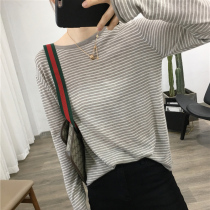 Round-collar striped sweatshirt woman's new retro Korean version of loose and leisure in autumn 2022