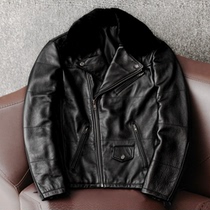 Harley locomotive clothing first layer cowhide leather leather leather men motorcycle clothing removable wool collar plus cotton leather jacket jacket
