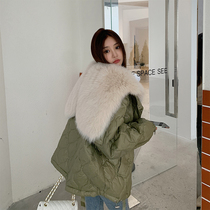 2021 Winter new super large fox fur collar thick hair collar down jacket women loose small man coat coat