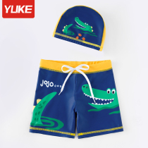 Childrens swimsuit boy cartoon flat pants swim cap two pieces baby small middle large children swimsuit hot spring swim equipment