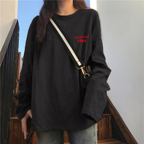 ins super hot Korean version of Harajuku bf Hong Kong style loose all-match top womens letter printing pure cotton long-sleeved T-shirt top tide