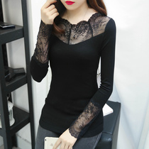 Autumn and winter Korean temperament bottoming shirt Pullover long-sleeved mesh T-shirt tight top Lace small shirt thin bottoming shirt
