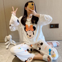 Winter thin long sleeve cotton pajamas woman spring and autumn cute cartoon two pieces of loose sweet cotton home suit