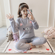 Fall and Winter Han Edition New Hangwood Coral Version Pajamas Students Easy and Fillet Costume Spring Flnnel Home Clothes